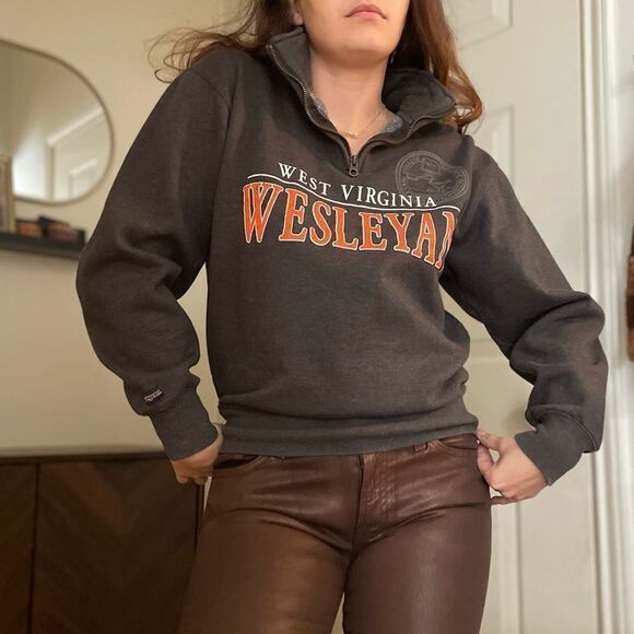 Y2K West Virginia‎ Wesleyan University Half Zip Sweater Small Grey - Picture 2 of 4